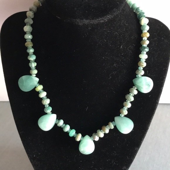 Vintage Handmade Opal Apatite Statement Necklace Sterling Clasp 16 Inch - Picture 1 of 8